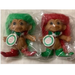 2 Christmas vintage trolls Russ Merry Little troll dolls in clear packages